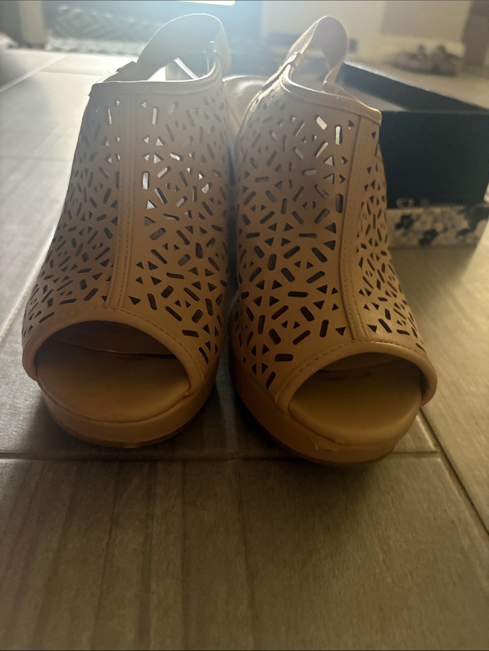 Chinese Laundry Nude Laser-Cut Slingback Wedge Sandals - Picture 4 of 5